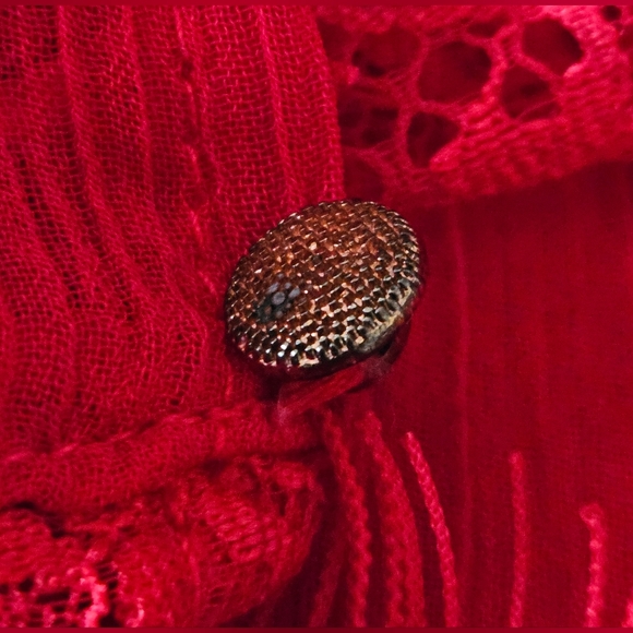 Lace Red Sheer Boxy Shaped Long Sleeved Floral Dress - Romantic Elegance - Picture 8 of 12